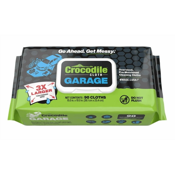 Crocodile Cloth Garage, Large Cleaning Wipes, for Interior and Degreasing, 90 Count, 10 by 15 inches