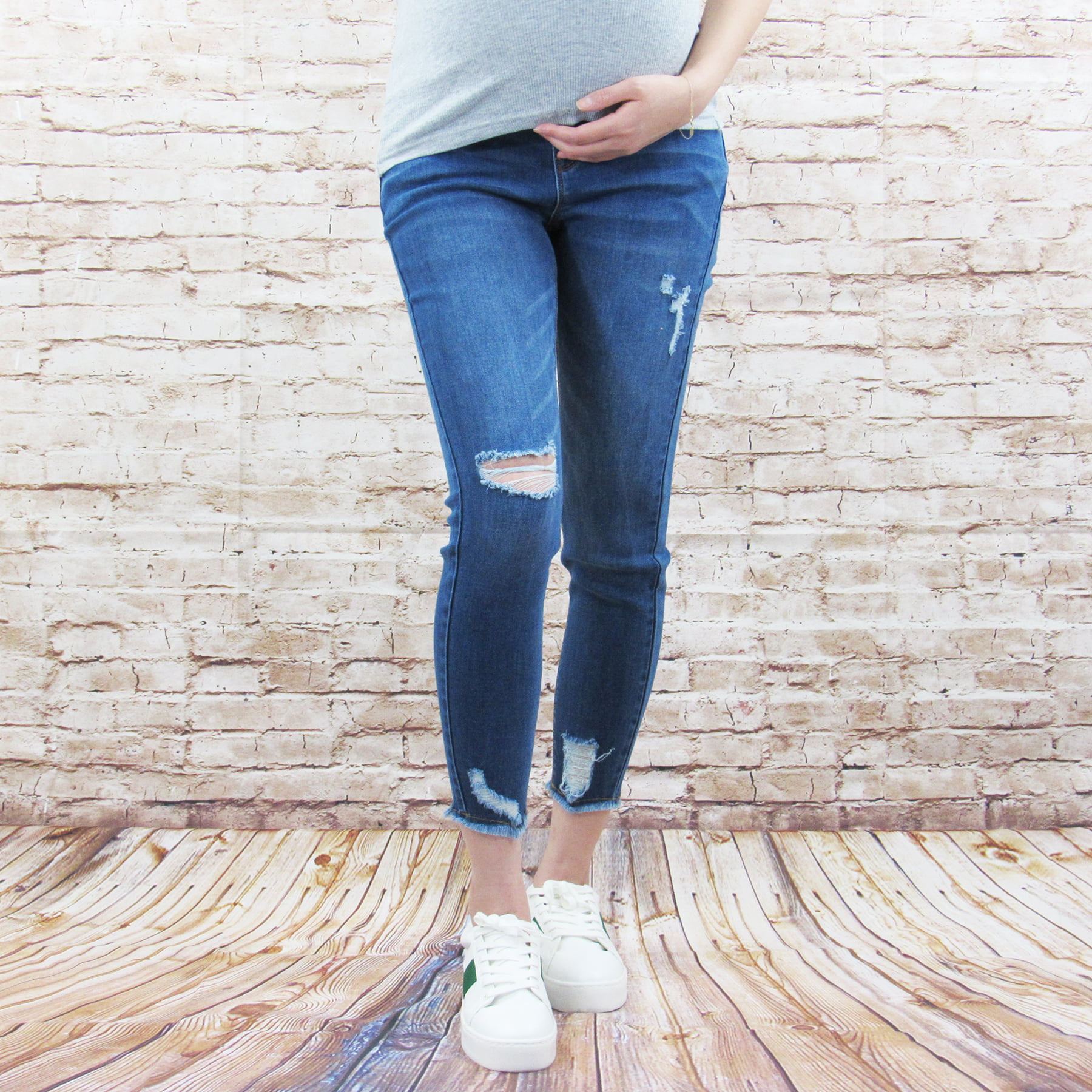 Elastic Waist Baby Bump Denim Pants Ripped Jeggings Trousers Leggings LowProfile Womens Comfortable Maternity Jeans 