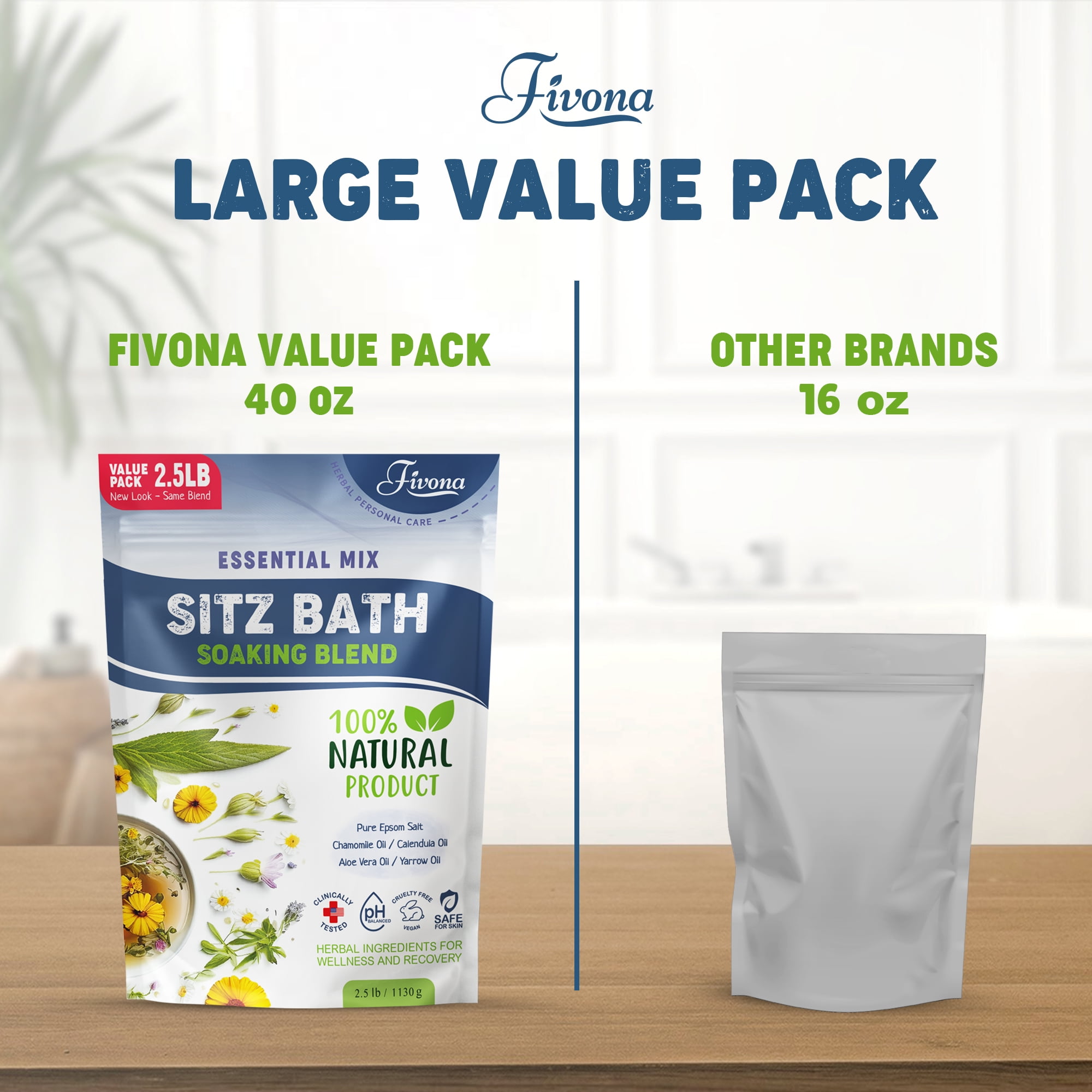 Fivona 40oz Hemorrhoids and Postpartum Care Sitz Bath Soak, Epsom Salt with All Natural Oils for Self Care Bartholin Cyst Treatment, Large Value Pack