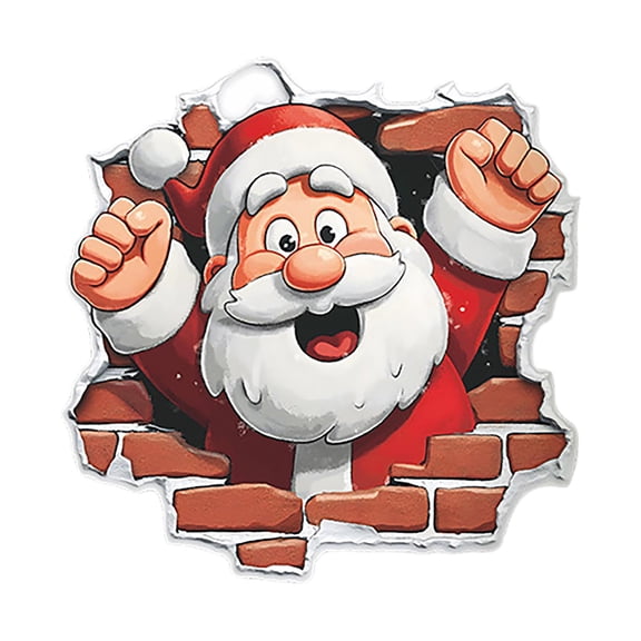 3D Look Christmas Wall Stickers Santa Claus Snowman Reindeer Break Through Wall Design Removable Wall Decals for Bedroom Living Room Home Holiday Decor