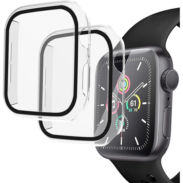 Watch Case 2 Packs Compatible for Apple Watch Series 6 5 4 SE 44mm for Women Men with Tempered Glass Screen Protector - Clear/Transparent