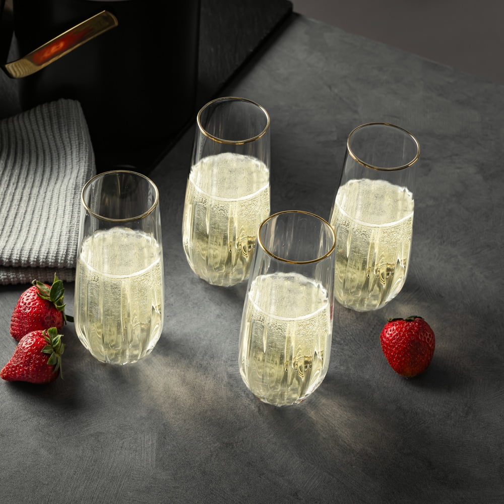 (2 pack) Thyme & Table 4-Piece Scalloped Stemless Flute Glass Set