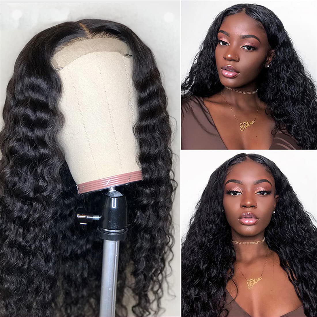 Deep Wave Lace Front Wigs Human Hair T Part Wigs for Black Women 13x4x1  Lace Closure Wig Middle Part 9A Brazilian Virgin Remy Hair Pre Plucked with  Baby Hair 150% Density 14