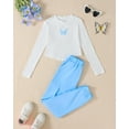 thumbnail image 2 of Kucnuzki 13 Years Big Girls Outfit Sets 14 Years Girl Winter Clothes Long Sleeves Knitted Top Butterfly Crop Tops Solid Color Cargo Pants Set 2pcs Youth Teen Clothing Blue, 2 of 9