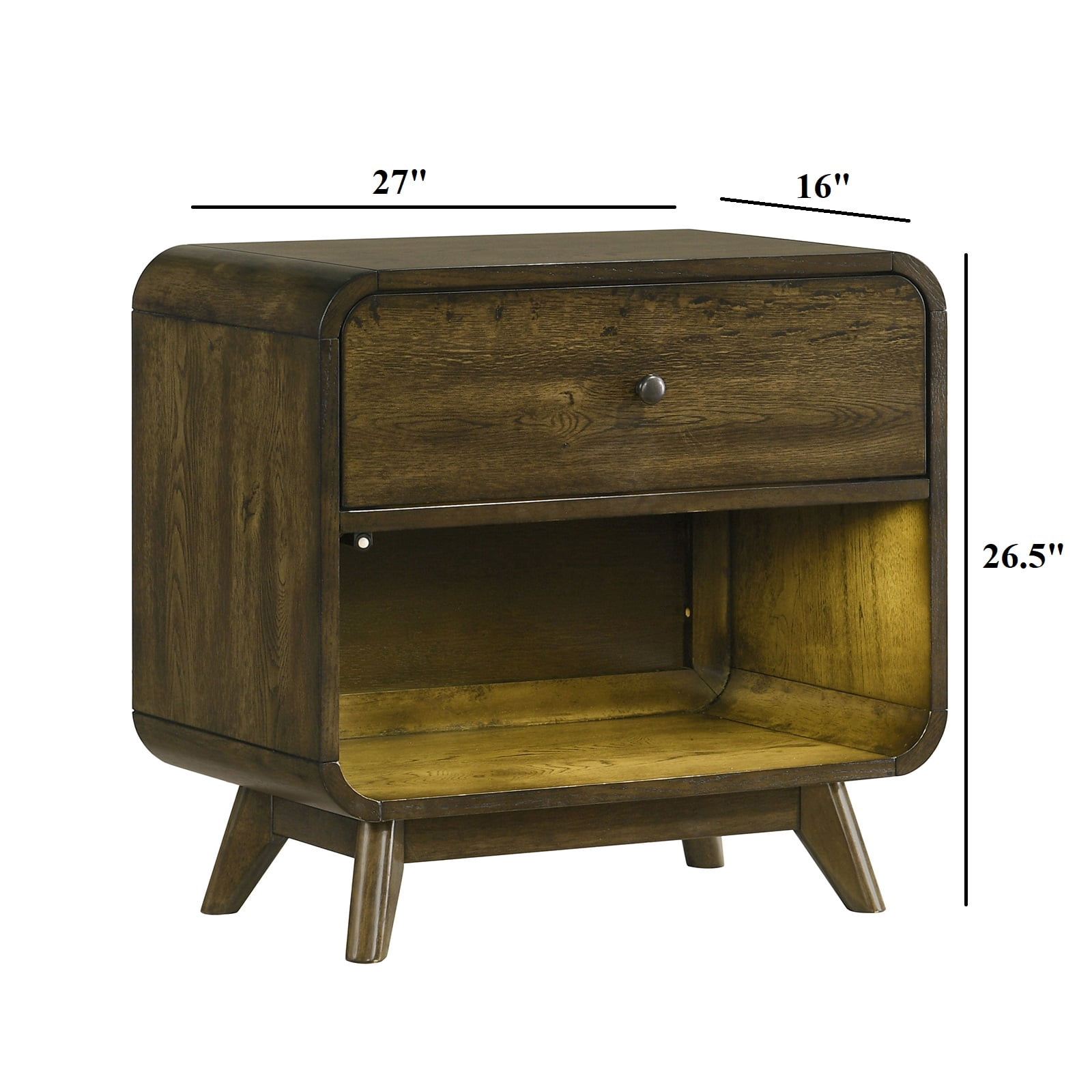 Nightstand LED Lights Side Glide Angled Legs Rustic Oak Finish Bedroom Furniture
