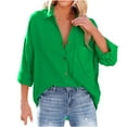 thumbnail image 1 of Women's Spring Fall Button Down Shirts Blouse Long Sleeve Lapel Solid Casual Oversized Jackets Tops with Pockets, 1 of 7