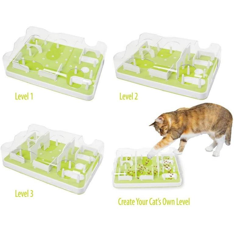 Cat Puzzle Feeder Treat Maze Toy, Slow Feeder Cat Bowl, Non Slip  Interactive Puzzle Cat Toy for Entertainment Activities, 3 Level Challenges  for Indoor Cats Improve Intelligence (A - Green)