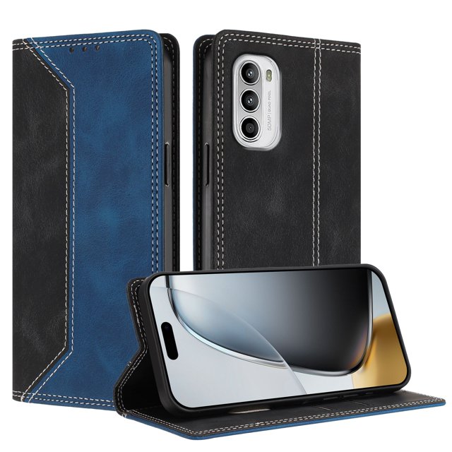 Funda FOXDOCK para Motorola Moto G 5G 2022 de Cuero Premium Bicolor con Ranuras RFID, Carcasa Tipo Billetera Antigolpes y Soporte Plegable