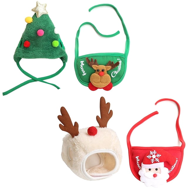 Christmas Pet Clothing Set, Dog Hat and Bibs Set Christmas Party S
