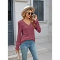 thumbnail image 3 of Gleelaud Women's Lace Long Sleeve shirts Casual V Neck Knit Basic Tees Blouse, 3 of 8