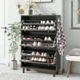 thumbnail image 2 of Narrow Design Shoe Cabinet,Wood Hidden Shoe Storage with 3 Flip Drawers, FreeStanding Shoe Rack with 3 Hooks,Shoe Organizer for Hallway, Bedroom, Apartment, Black+Brown, 2 of 7