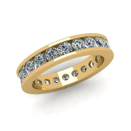 Cut Diamond Ring Band - Natural 2.25Ct Round Cut Diamond Classic Channel Set Women's Anniversary Wedding Eternity Band Ring Solid 14k Yellow Gold G-H I1