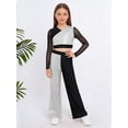 thumbnail image 5 of SiiRoh Girls Sequins Long Sleeve Cropped Top with Wide Leg Pants Sparkly Color Block Hip Hop Street Dance Outfits Silver 16, 5 of 7
