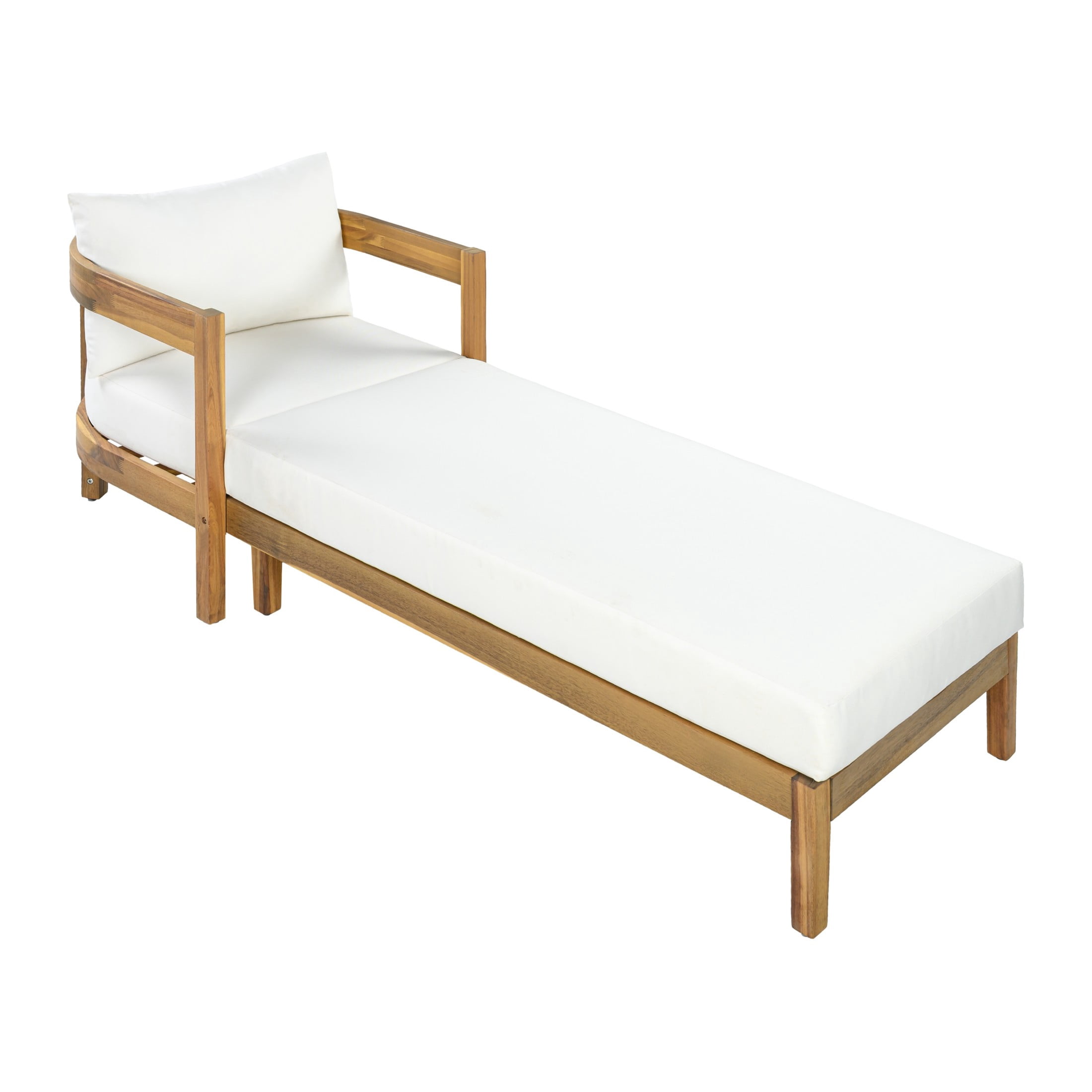 Christopher Knight Home 77" Acacia Wood Outdoor Chaise Lounge with Cushion, Curved Frame, Teak+Cream, Set of 2