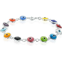 PORI JEWELERS 925 Sterling Silver 6MM Multicolored Evil Eye Bracelet for Women - 7.5 inche
