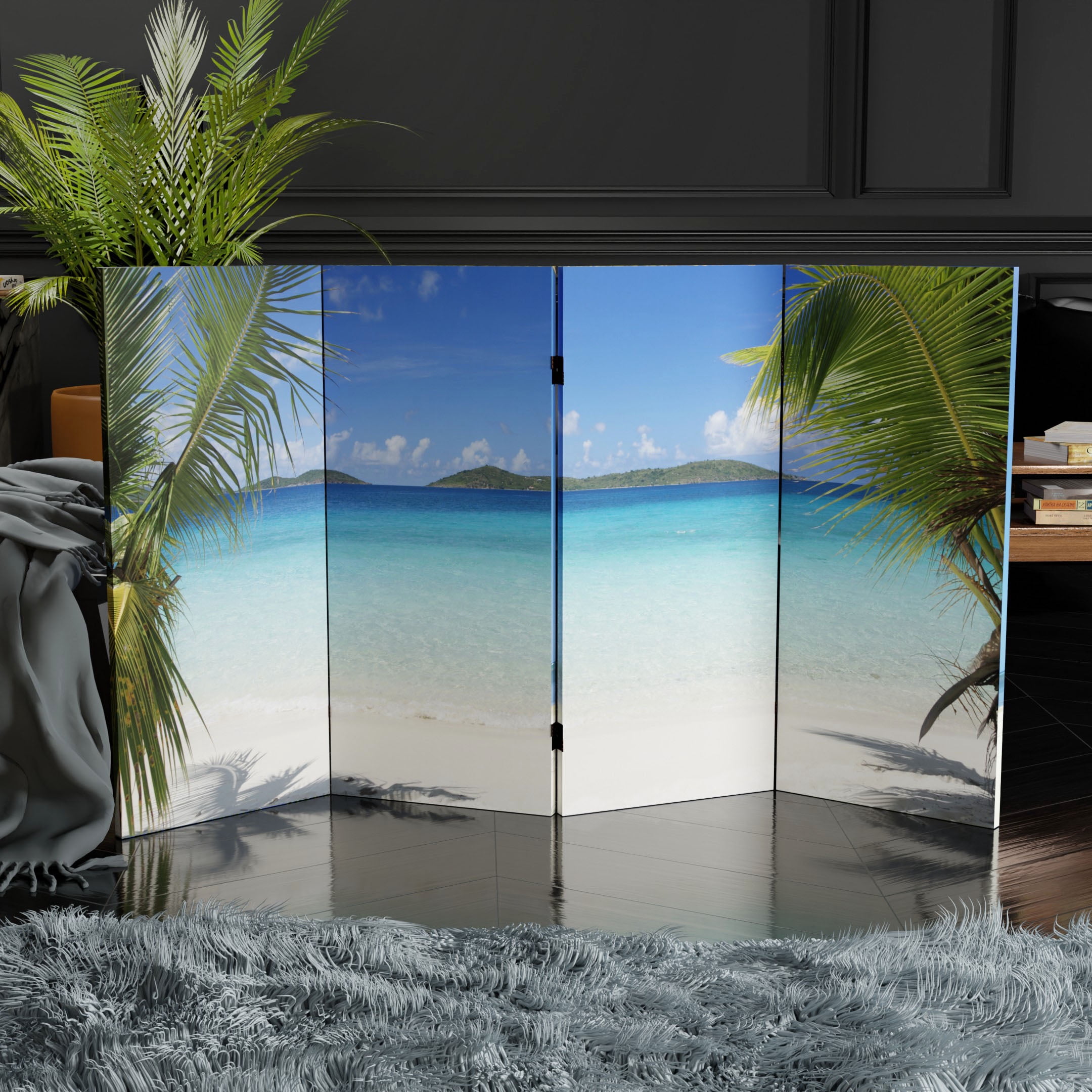 3 ft. Short Double Sided Beach Canvas Folding Screen
