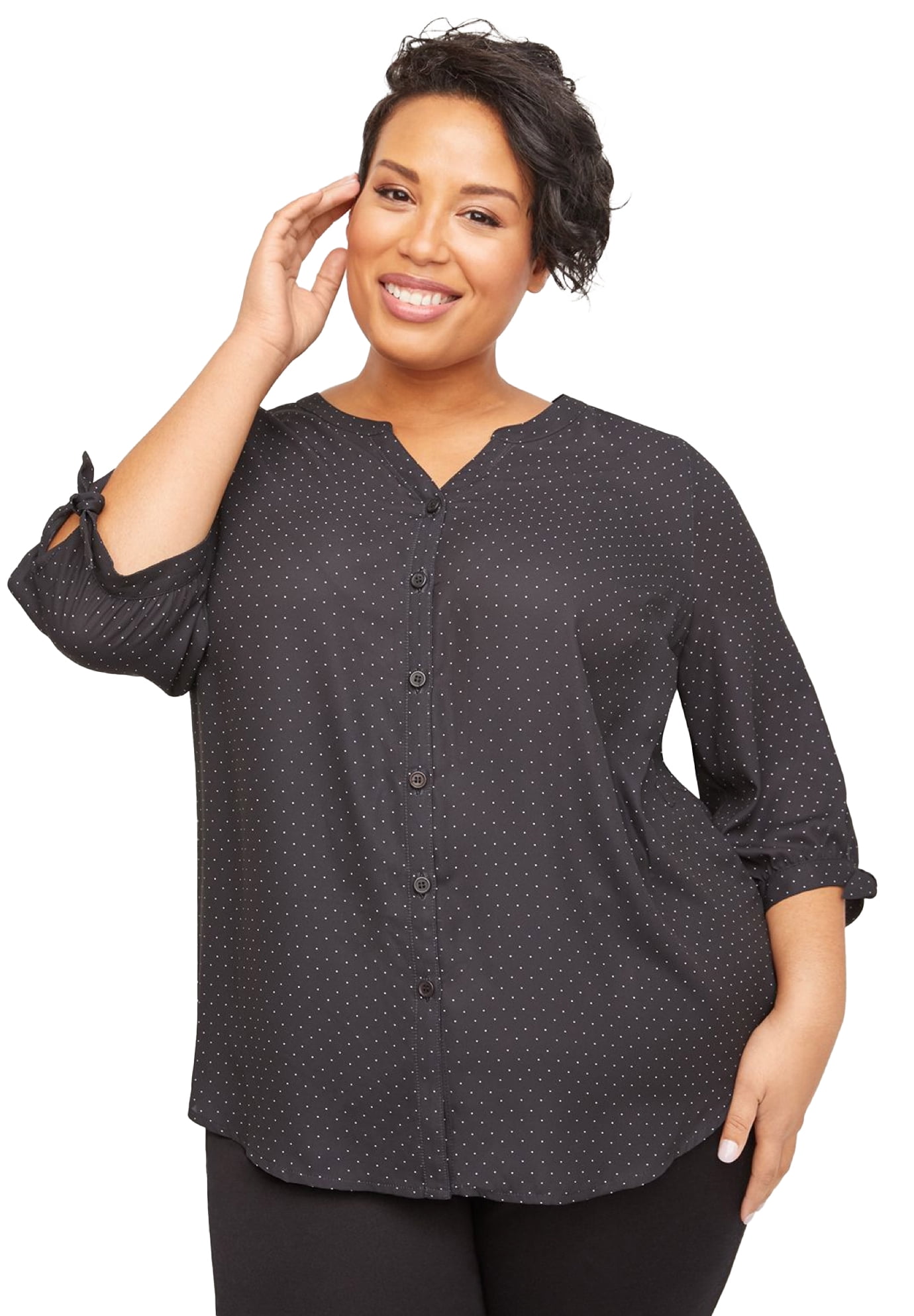 Catherines Women's Plus Size Petite Georgette Buttonfront Tie Sleeve ...