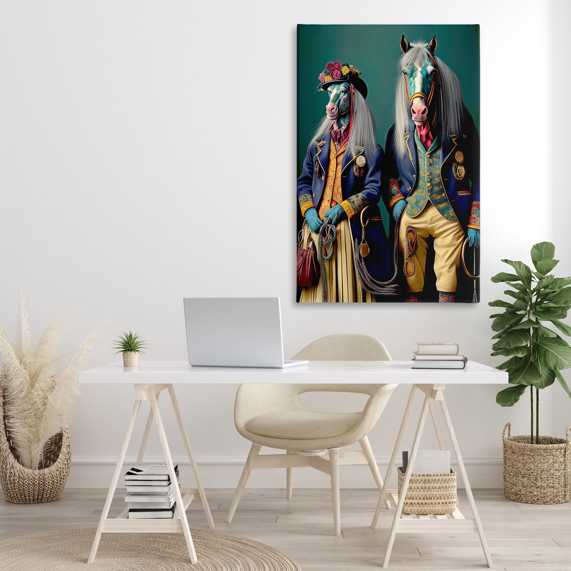 Stupell Industries Old Fashioned Horses Novelty Painting Gallery Wrapped Canvas Art Print Wall Art, 30 x 45
