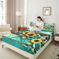 thumbnail image 4 of Manfei Spring Flower Floral Bed Sheets King, Chic Sunflower Rose Bedding King Size, Teal Damask Barn Door Bedroom Set, Breathable Room Decorative, Top Sheet + Fitted Sheet + Pillowcase, 4 of 7