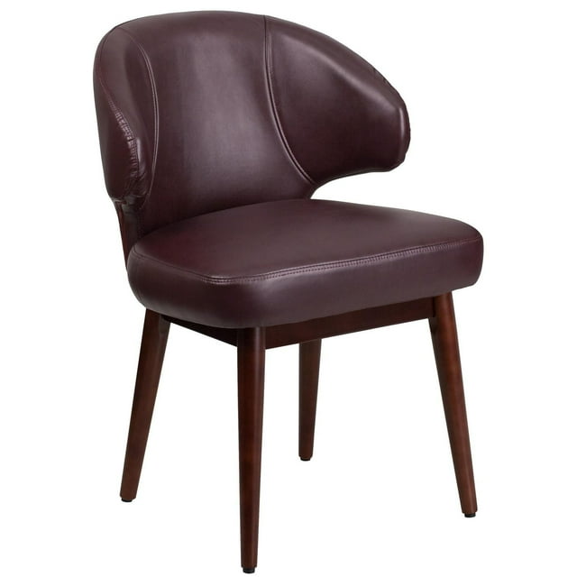 Comfort Back Series Black Leather Side Reception Chair with Walnut Legs