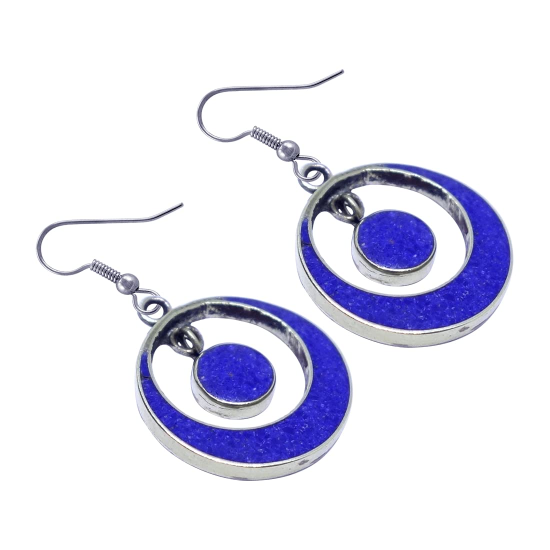 Tibetan Silver Handmade Earrings Lapis Lazuli Gemstone Boho Fashion Jewelry