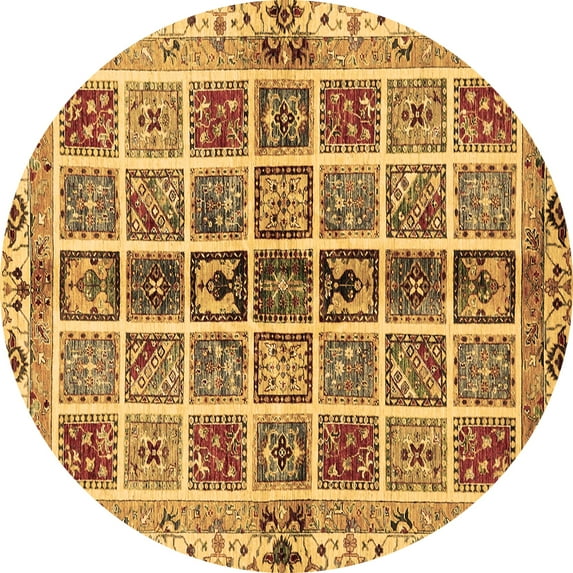 Ahgly Company Indoor Round Abstract Brown Modern Area Rugs, 7' Round