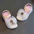 thumbnail image 6 of Kids & Little Kids Girls Bow Rhinestone Sandals - Beige/Pink/White, Adjustable Velcro Straps, Non-Slip Sole,Size 11, 6 of 7