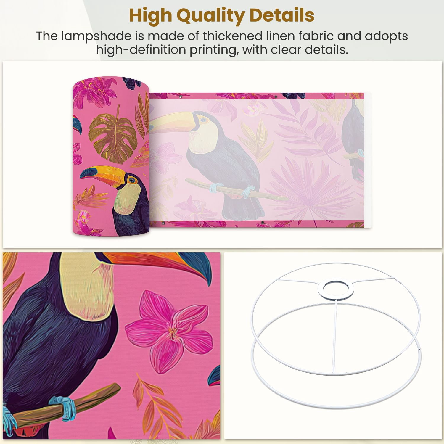 Lampshades 2 Pack Tropical Toucan Floral Pink 13"x13"x10" Light Shade for Table Lamps Floor Lamp Shades Lampshade Replacement Easy Assembly
