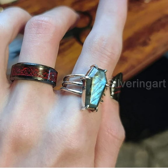 Coffin Ring, Natural Labradorite, 925 Silver Rings, Dainty Ring, Coffin Jewelry, Labradorite Jewelry, Women Ring, Boho Ring, Gypsy Ring, Gemstone Ring, Handmade Ring, Anniversary Gift, Gift For Her