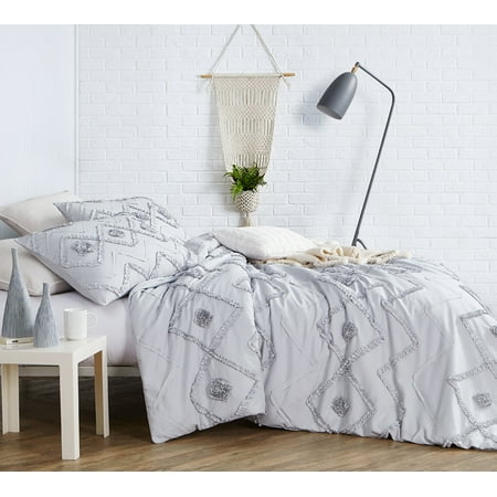 Ruffled Chevron Textured Oversized Duvet Cover Glacier Gray