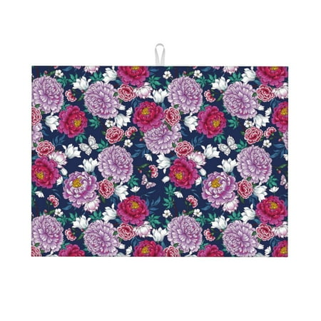 

Dish Drying Mat Carnations Flowers Butterfly Highly Absorbent Microfiber Drying Mat Kitchen Counter or Sink Drawer Liner 18x24 Kitchen Drying Mat Coffee Mat Kitchen Essentials