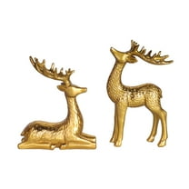 Reindeer Figurine Statues Set of 2, Christmas Deer Resin Reindeer Ornaments for Home Decor Accents Living Room Office Bookself Tabletop Mantle Christmas Decoration, Gold