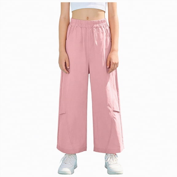 TOWED22 Girls Sweatpants Pants Wide Leg Flare Pants Teen Kids Elastic Casual Trousers with Pocket(Pink,10-11 Y)