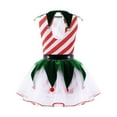 thumbnail image 2 of Zaldita Girls Christmas Elf Outfit Kids Dance Tutu Dress Striped Leotard with Belt Bells Pom Pom Red 6, 2 of 7
