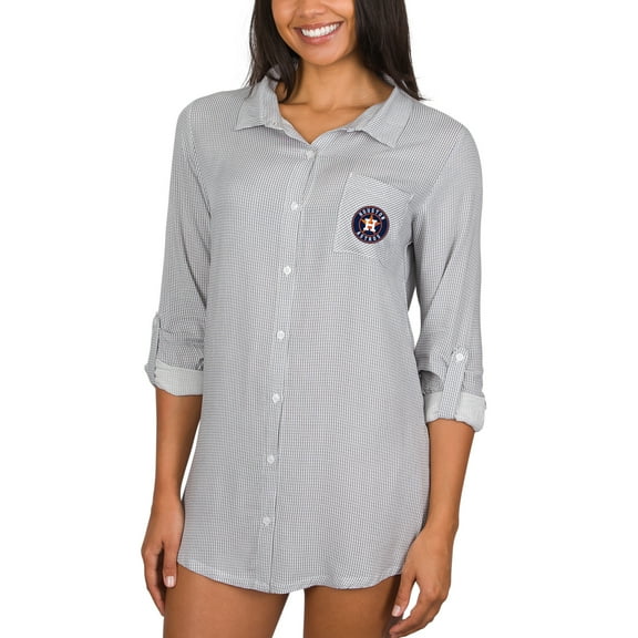 Women's Concepts Sport Gray Houston Astros Melody Woven Full-Button Long Sleeve Nightshirt