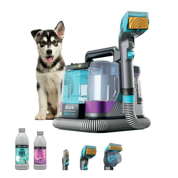 Shark StainStriker HairPro Carpet and Upholstery Cleaner, Portable with 3 Tools, 6oz Deep Clean Pro Formula and 12oz OXY Multiplier Formula, PX250 Dark Silver/Fuchsia