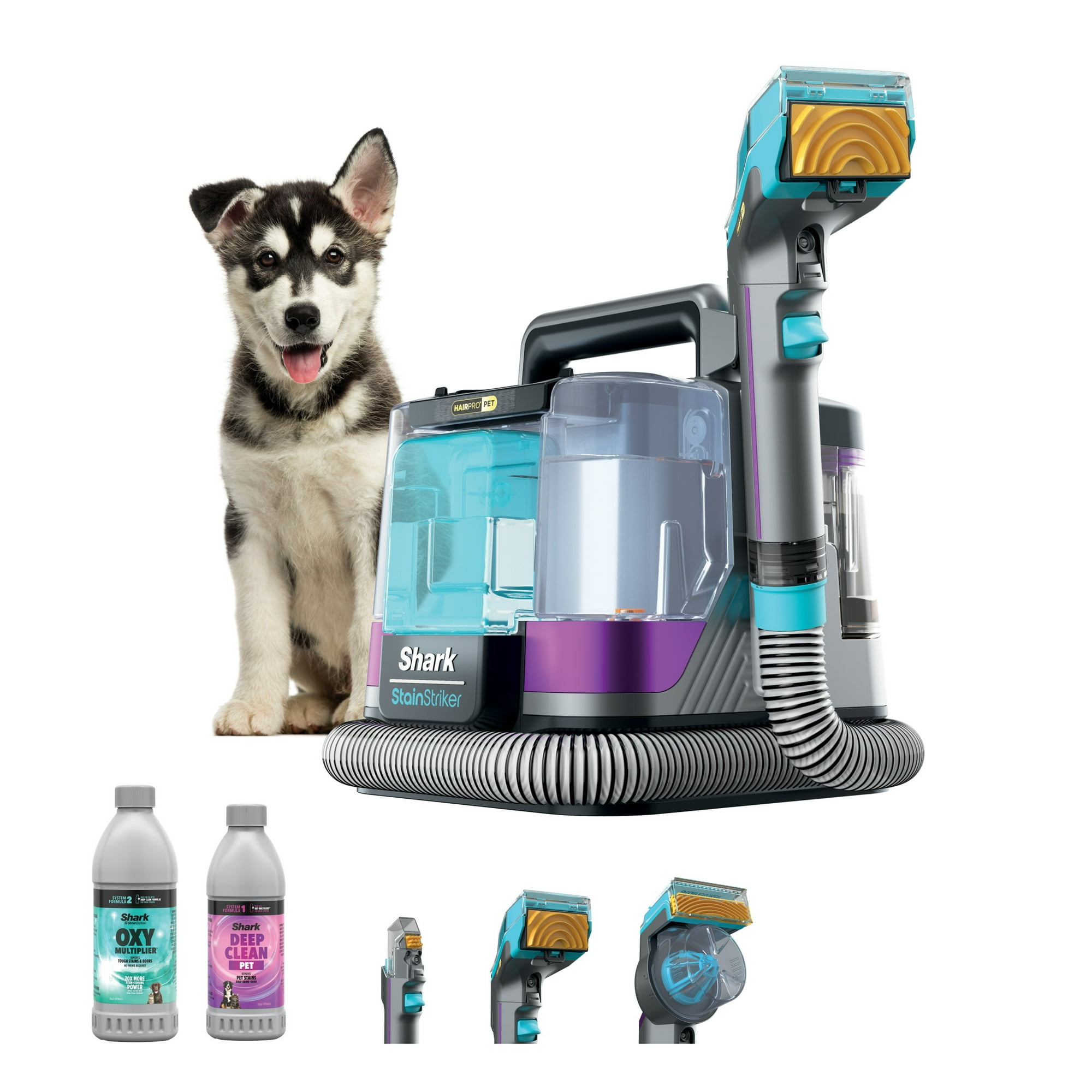 Shark StainStriker HairPro Portable Carpet, Upholstery & Rug Cleaner, Pet Friendly,Ultra-Powerful Stain & Odor Remover, 3 Tools, Cleaning Solutions, PX250 Dark Silver