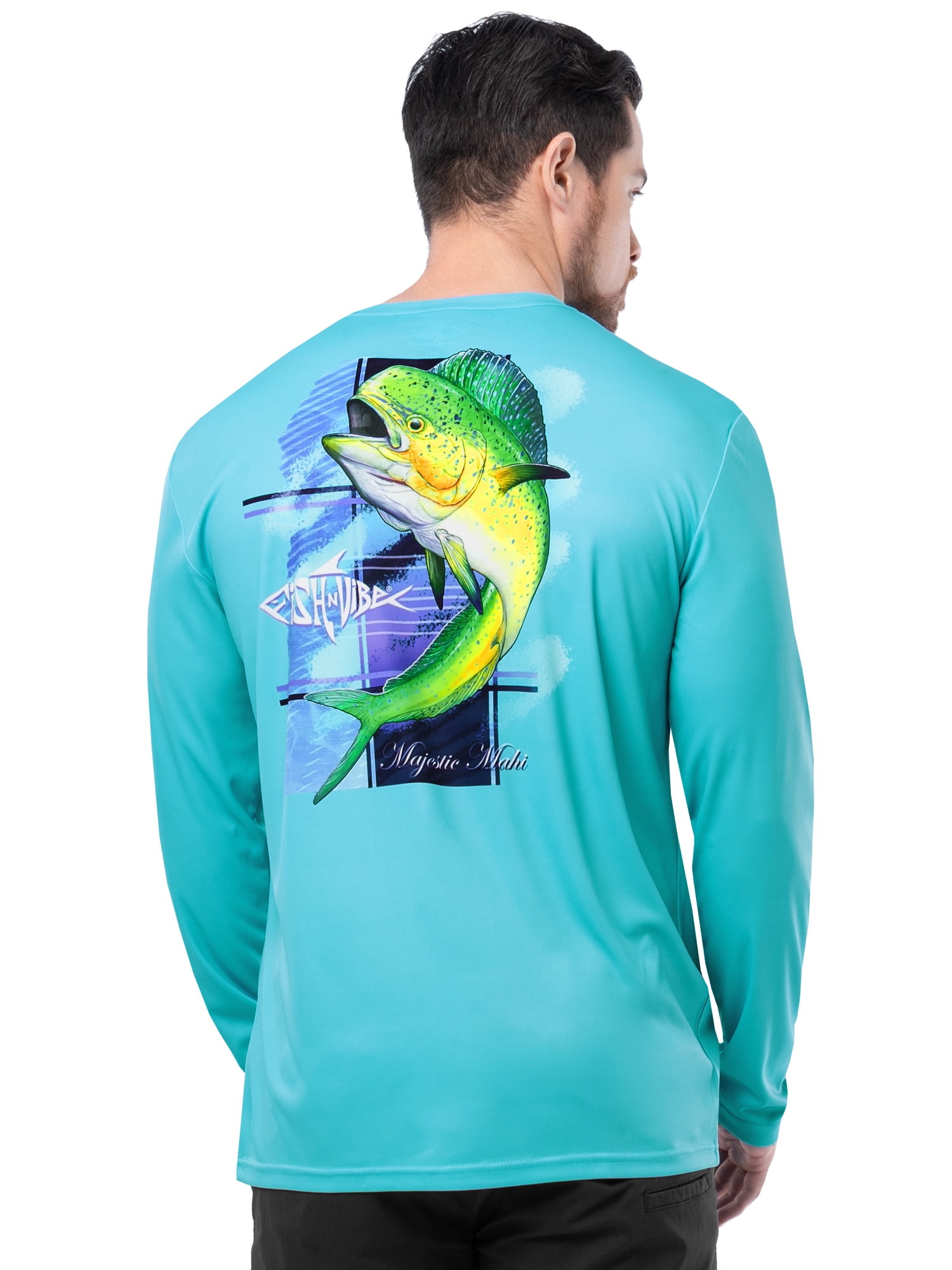 Fish N Vibe Men's Sublimated Long Sleeve Performance Tee, Scuba Blue/Fnv Majestic Mahi, 2XL