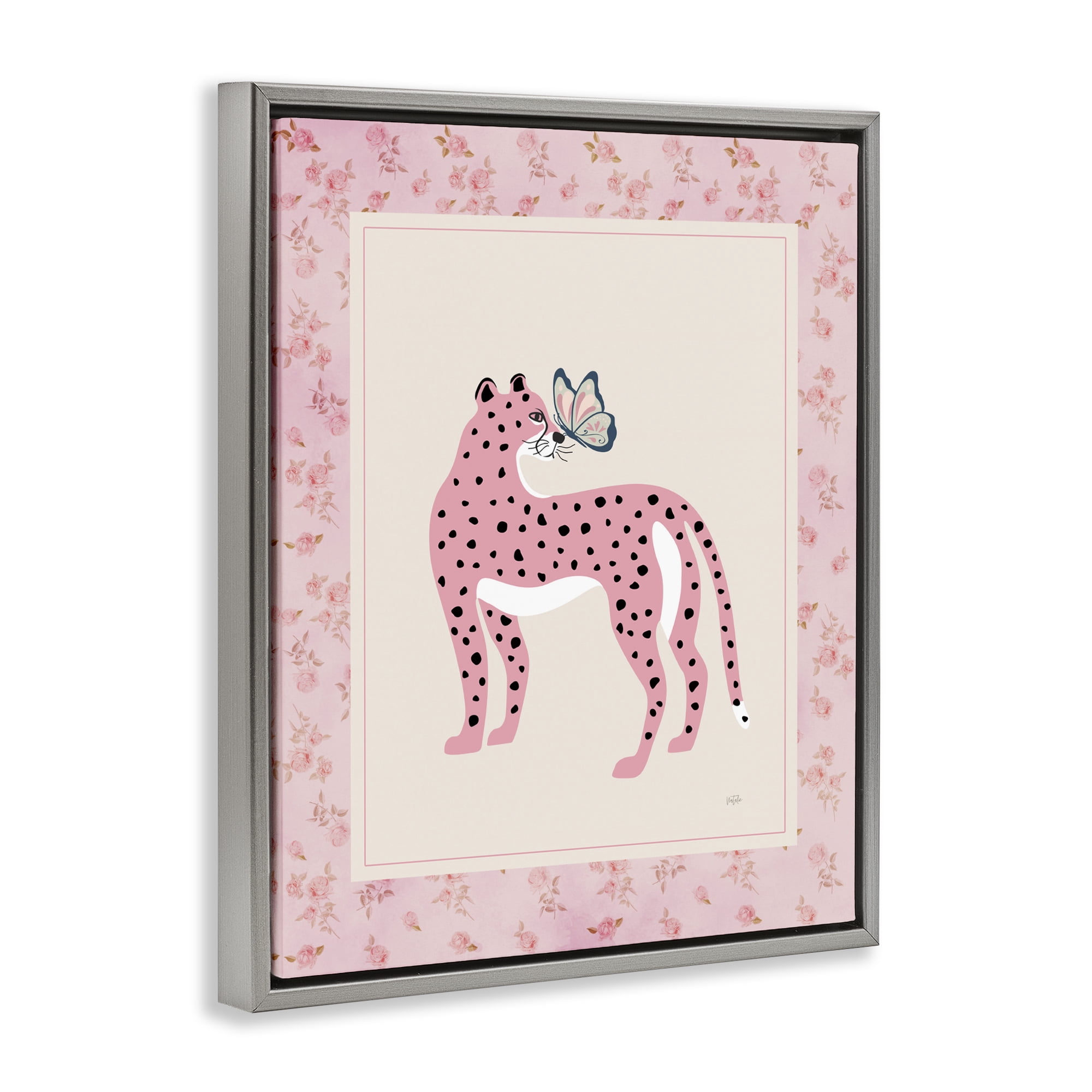 Stupell Industries Cheetah & Butterfly Friendship Gray Framed Floater Canvas Wall Art, design by Natalie Carpentieri