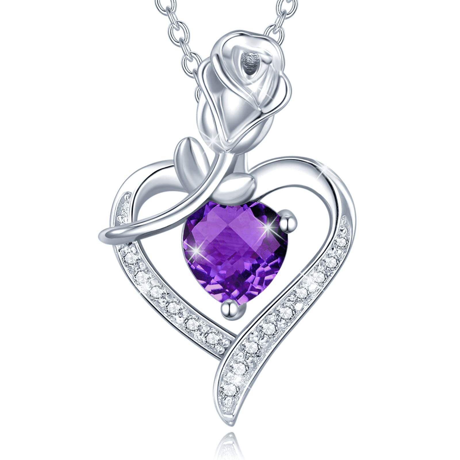 February Birthstone Jewelry Birthday Gifts for Women Purple Amethyst Necklace for Mom Wife Sterling Silver Love Heart Jewelry 
