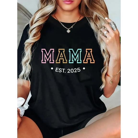 100% Cotton Funny Mama Est 2025 For New Mom Mommy Wife Baby Announcement T-Shirt