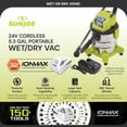 thumbnail image 6 of Sun Joe 24V Cordless Stainless Steel Wet or Dry Vacuum Kit, 5.3 Gallon, Green, 24V-WDV6000, 6 of 7