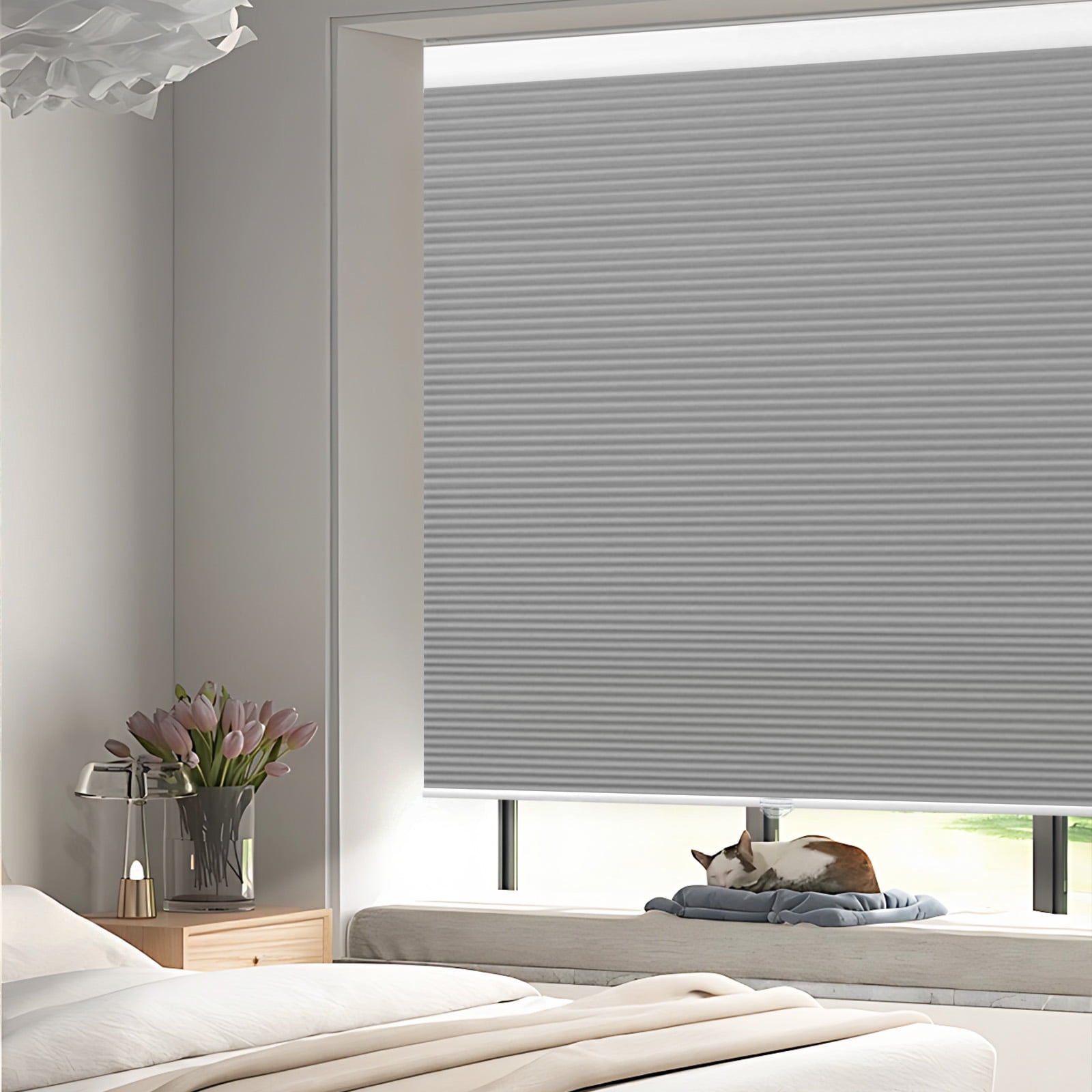 Grandekor Window Blinds and Shdes Cordless Cellular Shades, Gray(blackout) 34"W x 64"H