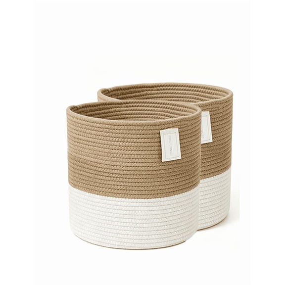 2 PCS Small Laundry Basket, Woven Cotton Rope Laundry Hamper, Decorative Boho Versatile Storage for Dirty Clothes, Baby Toys and Blankets in Bathroom, Nursery,and Living Room, 15L
