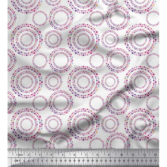 Soimoi White Poly Georgette Fabric Dots & Circle Geometric Print Fabric by the Yard 42 Inch Wide