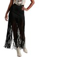 thumbnail image 2 of AUNVITO Women's High Waist Maxi Skirt Slim Fit Long Length with Fringe Hem Suede Look Casual Elegant, 2 of 7