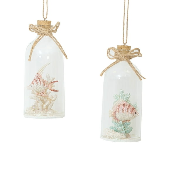 Sea Life in a Bottle Christmas Xmas Ornament Set of 2