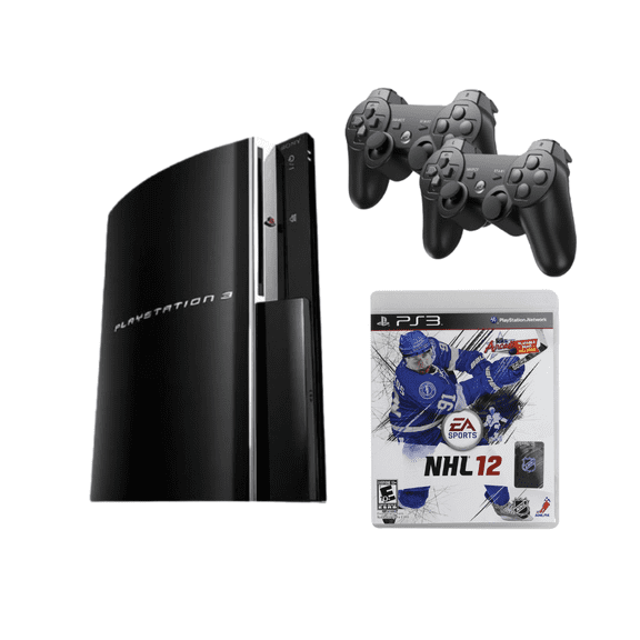 Restored Sony PlayStation 3 PS3 Fat 80GB Console Bundle with 2 RetroFam Controllers & NHL 12 Game (Refurbished)
