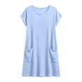 thumbnail image 5 of Laqbezok Women's Cotton Linen Dress, Casual Crew Neck Short Sleeve Loose Sundress with Pockets, Retro Button Henley T-Shirt Dress, 5 of 8