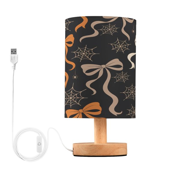 Web Bow Table Lamp, Fully Dimmable Nightstand Lamp with USB and Linen Fabric Shade, Modern Gifts for Bedroom, Living Room, Office
